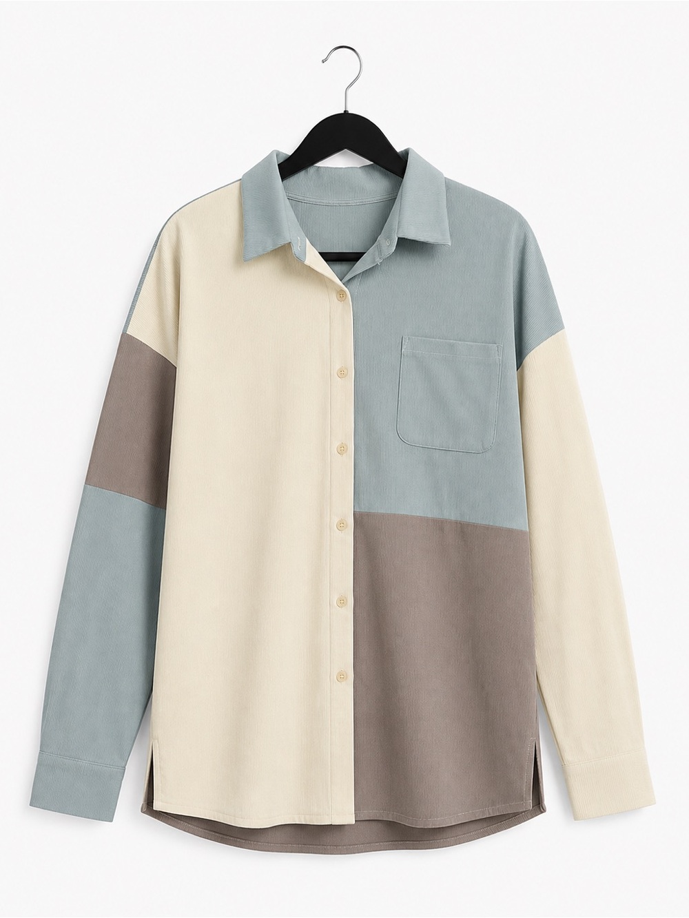 DAZY XL Oversized Colorblock Ribbed Button Down Shirt Pastel Neutral Tunic